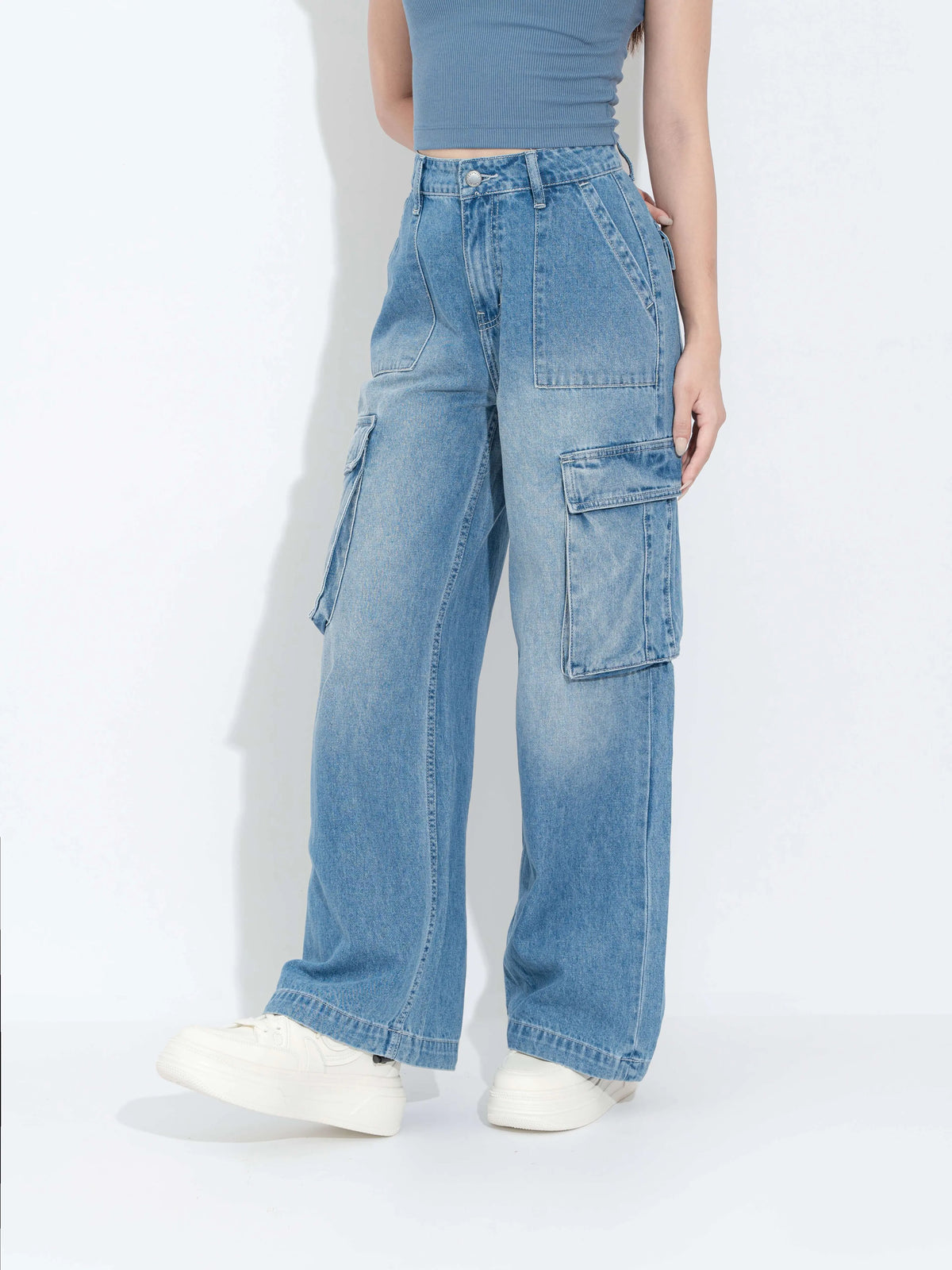 Quần Jeans Cargo Nữ Dáng Suông LFNUQ05