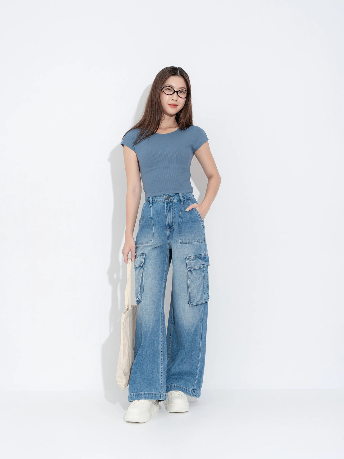 Quần Jeans Cargo Nữ Dáng Suông LFNUQ05