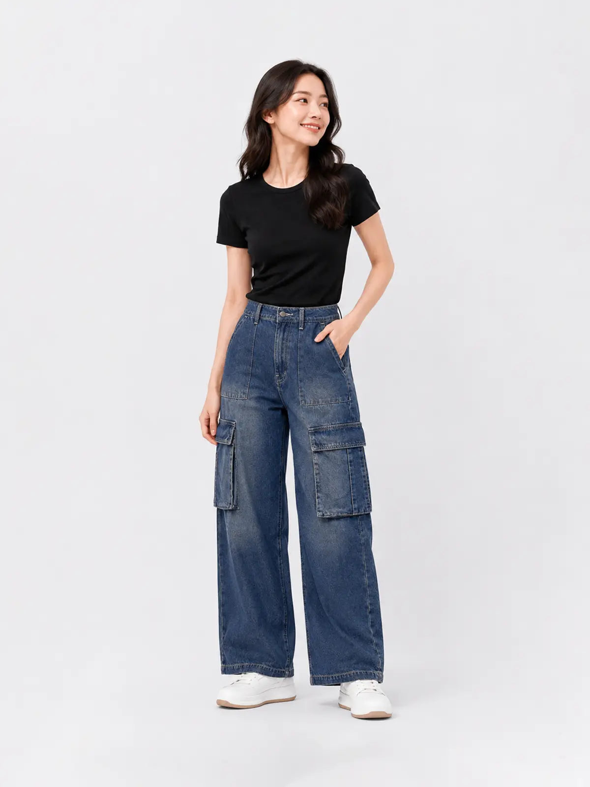 Quần Jeans Cargo Nữ Dáng Suông LFNUQ05