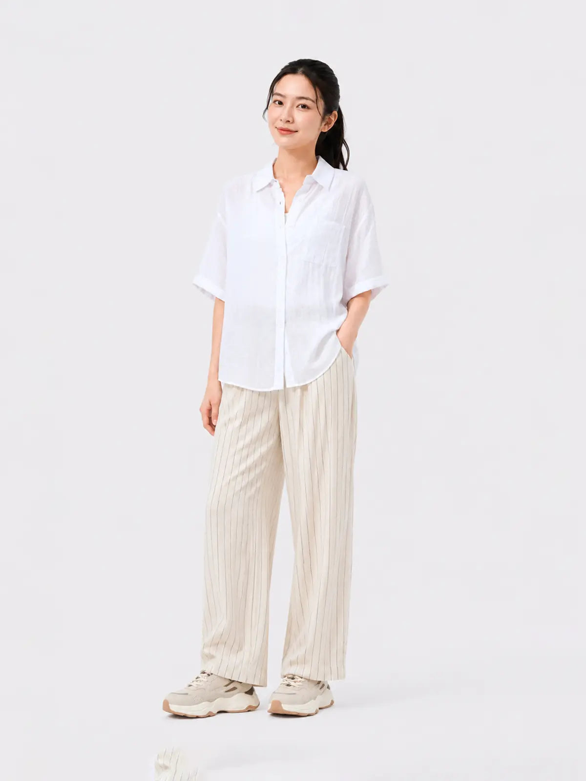 Quần Dài Nữ Ống Suông Kẻ Sọc LFNUQ06