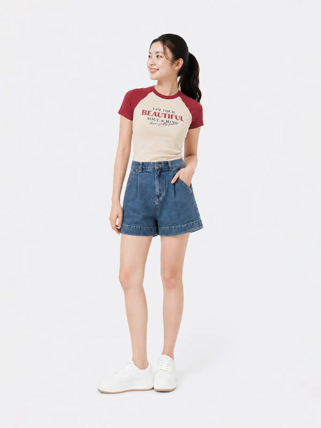 Quần Shorts Nữ Denim Cạp Chun Sau LFNUQ03