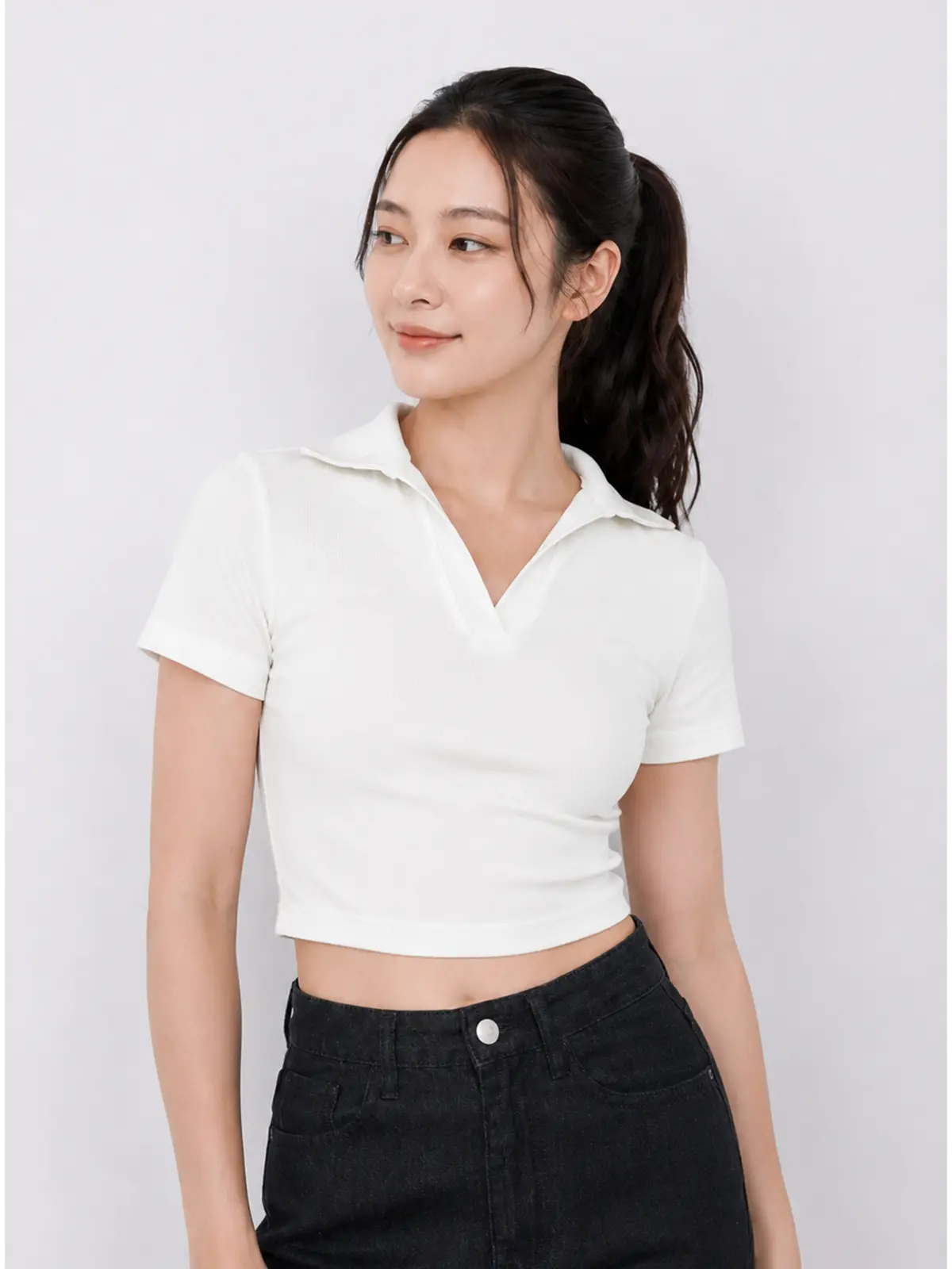 Áo Polo Nữ Croptop Vải Rib Cổ Bổ Trụ LFNUAP02