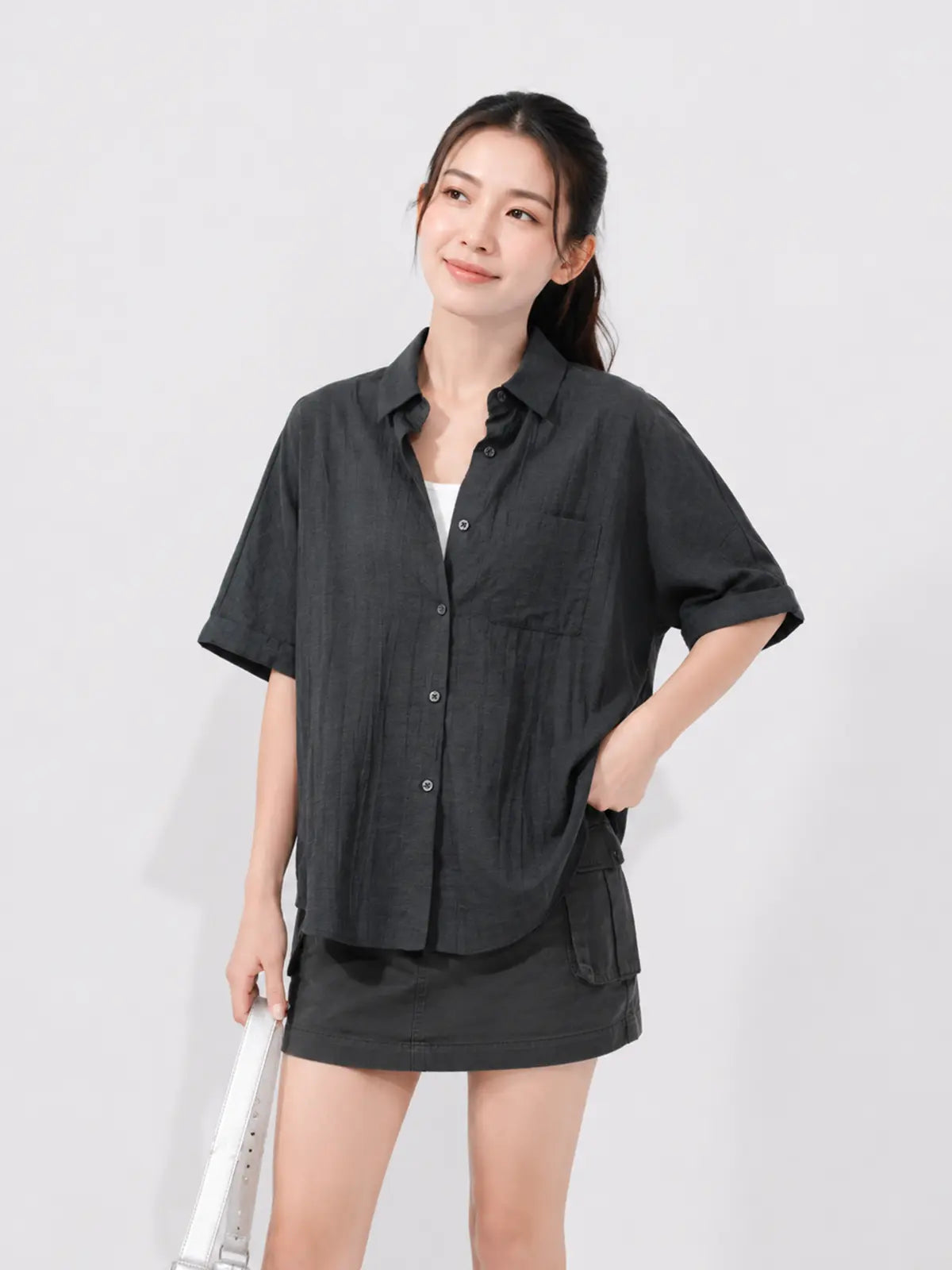 Áo Sơ Mi Nữ Dáng Suông Đuôi Tôm LFNUSM01